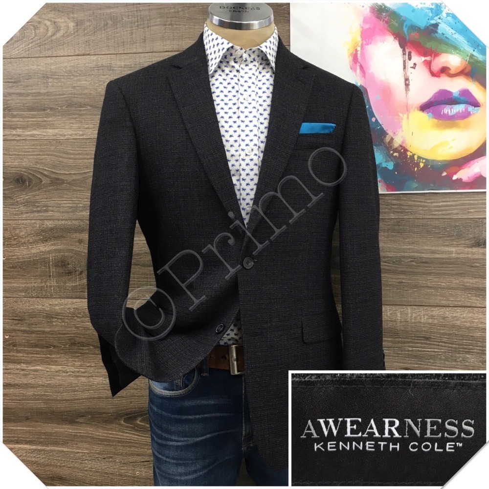 KENNETH COLE Mens Wool Blazer Sport Coat Casual Jacket Size 40L Slim Fit Suit